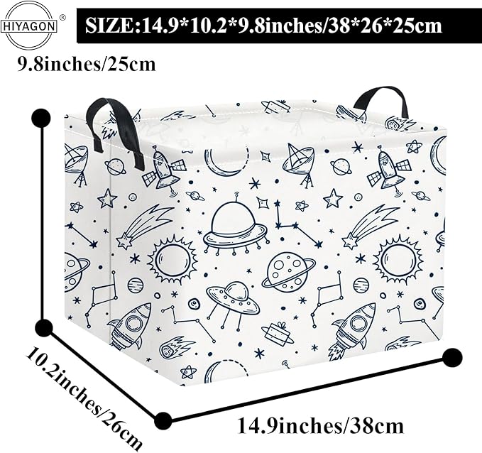 HIYAGON Rectangular Space Basket for Boys Kids Baby Storage Basket Storage Bin Organizer Box Room Decor(Spaceships)