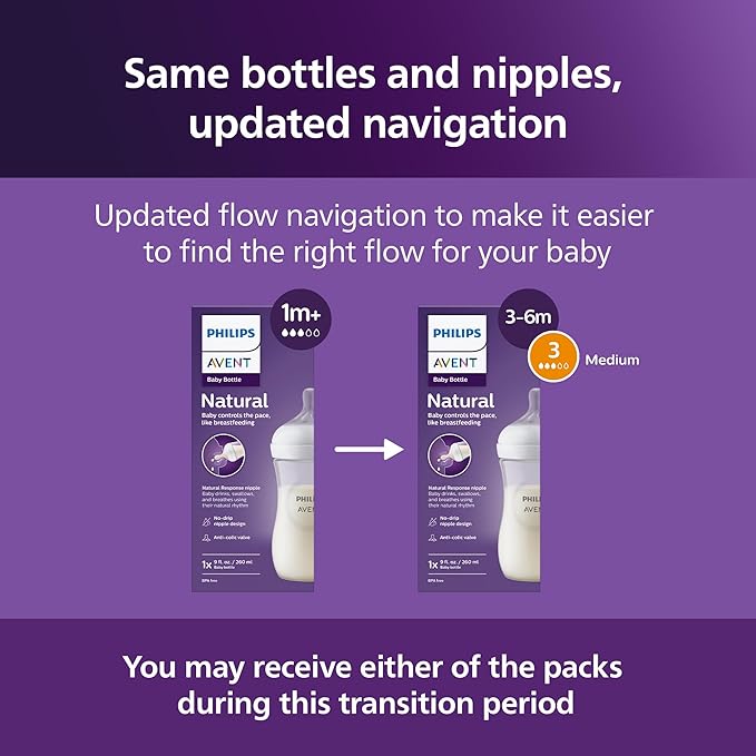 Philips Avent Natural Baby Bottles with Natural Response Nipples (Medium Flow, Flow 3), with Seahorse and Starfish Design, 9oz, 4-Pack, SCY903/68