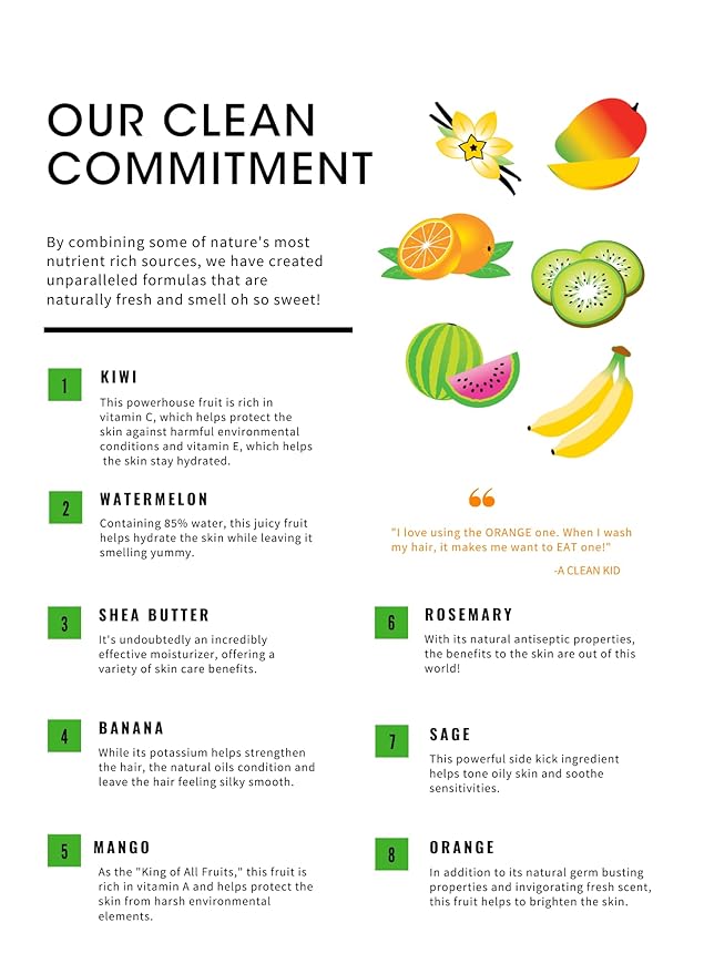 Clean Kids Naturally Tropical Shampoo- EWG Verified, All-Natural, Coconut-free, Gluten-free, Vegan, and Cruelty-free, Paraben-Free (2 Bottles, Orange Burst)