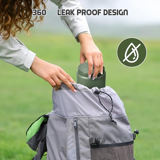 26oz Soup Thermo for Hot Food Kids with Buckle Lid Insulated Vacuum Food Jar Wide Mouth Leakproof Stainless Steel Lunch Container (Green)