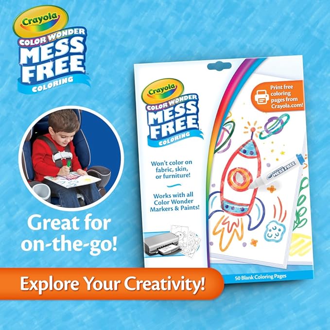 Crayola Color Wonder Mess Free Coloring Pages (50ct), Create Your Own Coloring Pages, Blank Color Wonder Refill, Toddler Gift, 3+