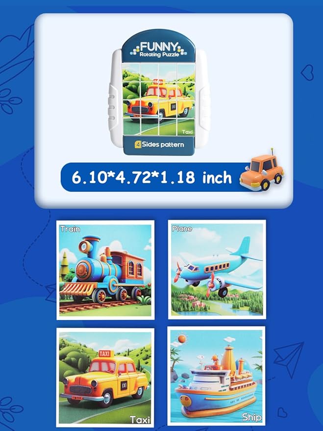 16-Piece Rotating Puzzles for Kids 4-6, Toddlers Puzzles 2-4, Road Trip, Airplane Activities Game, Travel Toys - Brain Teaser, Fine Motor Skills - Birthday Gifts Boys & Girls - Marine Life