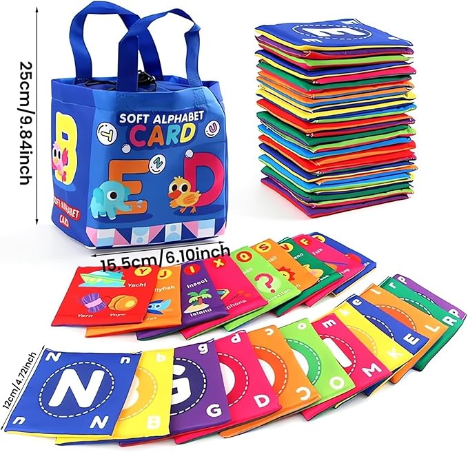 Early Childhood Enlightenment 26 Pieces Toddler Soft Alphabet ABC Letter Number Flash Cards Baby Cloth Bath Book Infant Crinkle First Toys Sensory Learning Flashcards (Letter)
