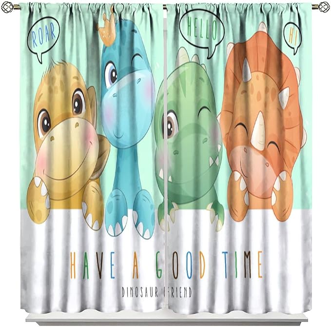 Kids Dinosaur Curtains for Boys Girls Bedroom Decor Cartoon Dino Colorful Cute Funny Animal Printed Blackout Rod Pocket Window Drapes for Baby Nursery Playroom Living Room W31.5xL63in 2 Panels