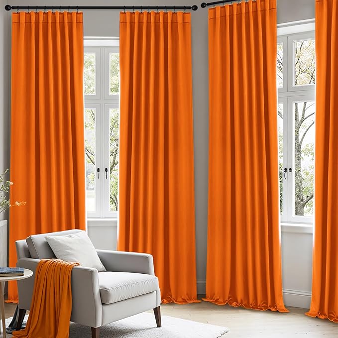 ANRODUO Back Tab Blackout Curtains for Bedroom Living Room, Rod Pocket Pinch Pleated Thermal Insulated Room Darkening Curtains 96 Inches Long 2 Panels, Orange, 42 x 96 Inch