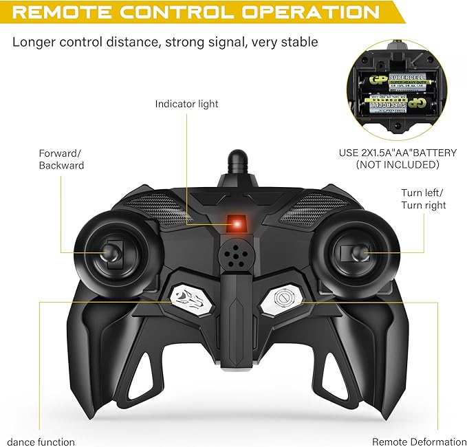 KKONES Remote Control Car, Toy for 3-8 Year Old Boy, 360° Rotating RC Deformation Robot Car Toy, Transform Robot RC Car Age 3 4 5 6 7 8-12 Year Old Boys Girls Birthday Gift (Yellow)