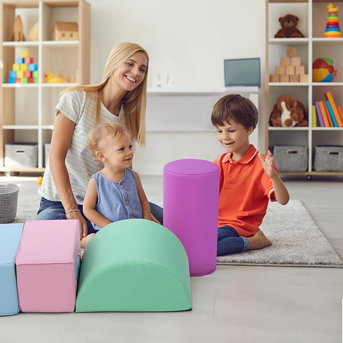 6-Piece Soft Toddlers Climbing Toys, Baby Foam Climbing Blocks for Babies Toddlers, Waterproof Foam Play Gym Climber Structures for Toddler 3, Indoor Climb and Crawl Activity Play Set (PU Leather)