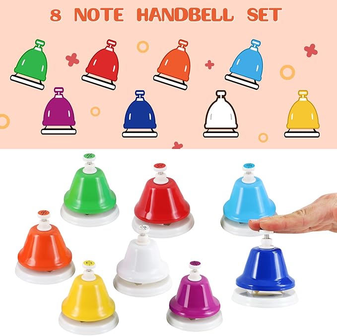 Eastrock Desk Bells, Hand Bells Set 8 Note Diatonic Musical Bells for Toddlers Children Kids Adults, Used for Festival, Musical Teaching, Church Chorus, Wedding, Family Party