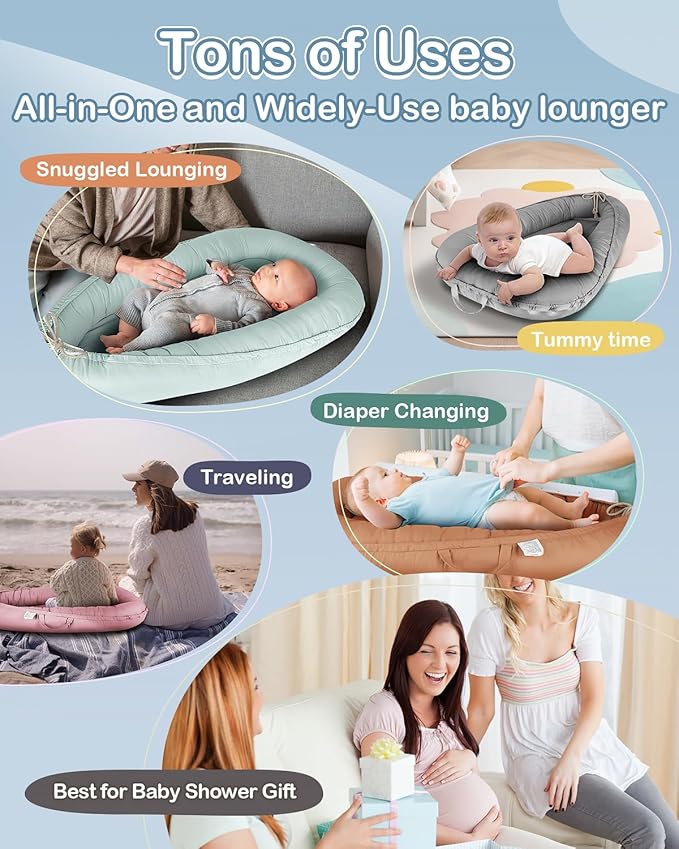 Baby Lounger - Infant Lounger for Newborn 0-24 Months, Pure Cotton Breathable Baby Nest Lounger Cover, Newborn Essentials for Baby Boys & Girls, Portable Baby Lounger for Home and Travel