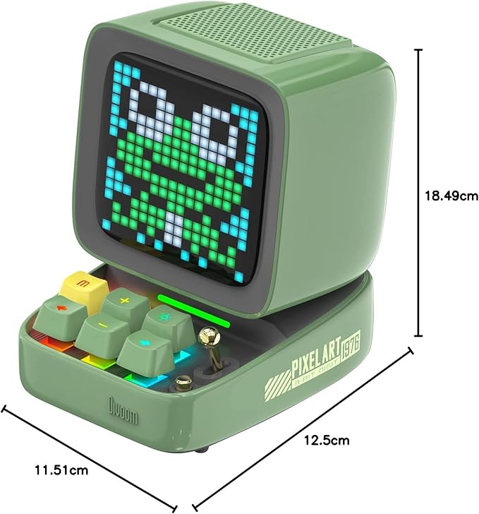 Divoom Ditoo Programmable Pixel Art LED-Bluetooth-Speaker Showing-Clock Emoji DIY Design for Home Wedding Party Decoration with Wireless App Control (Green)