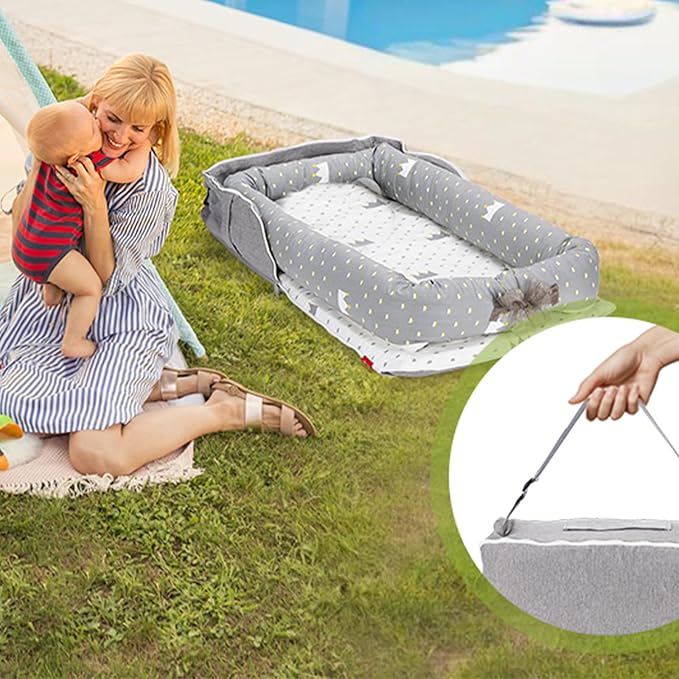 Baby Lounger for Newborn Portable Bag,Baby Lounger Play Mat Awake-Time,Newborn Babies Essentials Gifts 0-24 Months Home Travel(Crocodile Jungle)