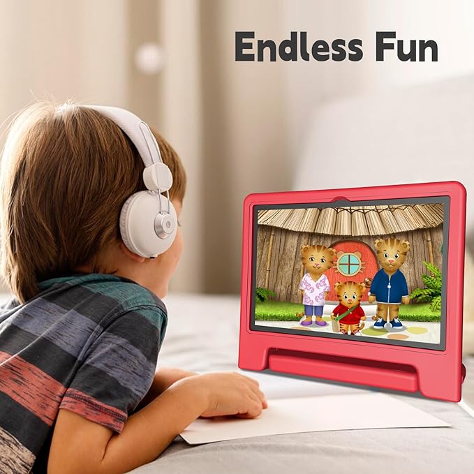 Kids Tablet, 10.1 Inch Tablet for Kids Android 14, 64GB Octa-Core, WiFi, Big Battery, Kids Space, Parental Control 1280 * 800 HD Display Children Tablets Red