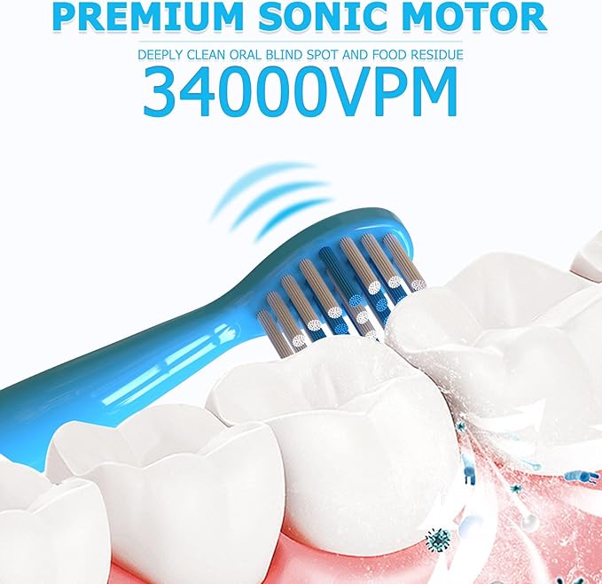 Kids Sonic Electric Toothbrush, Rechargeable Smart Toothbrush for Children Toothbrush for Toddlers Boys Girls Age 3-12 with 30s Reminder, 2 Mins Timer, 6 Modes, 6 Brush Heads, Wall-Mounted Holder