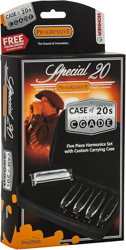 Hohner Special 20 Harmonica - Keys of G, A, C, D, E Bundle with Case, Zip Pouch, Key Stickers, Manual and Austin Bazaar Polishing Cloth