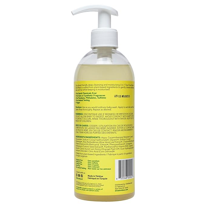 Dr. Natural 3-in-1 Tear-Free Baby Plus Kids Soap - Head-to-Toe Soap and Shampoo - Sensitive Skin Moisturizing Body Wash - Citrus - 16 oz