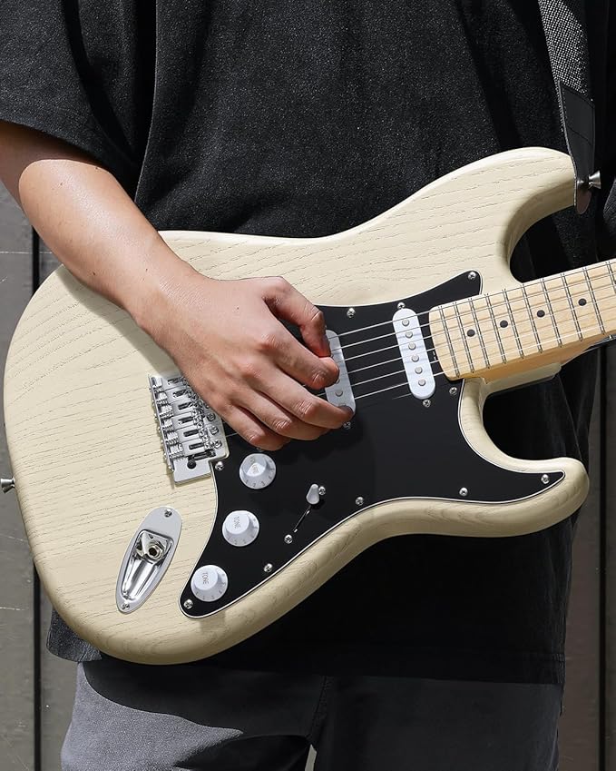 DONNER DST-80 Electric Guitar 39” Beginner Electric Guitar Kit with Amp, Classic SSS Pickup Complete with Gig Bag, Tuner, Capo, Strap, Picks, and Free Online Lessons, Bone White