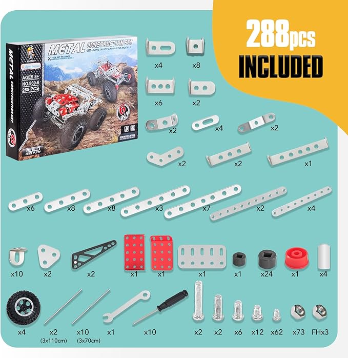 6-in-1 STEM Kit - Engineering Metal Truck, Airplane and Sports Car Excavator Toy for Boys 8-12 - STEM Building Toys for Kids 5-7, 6-8, 8-10 Educational Toys for Kids Boys Model Kit