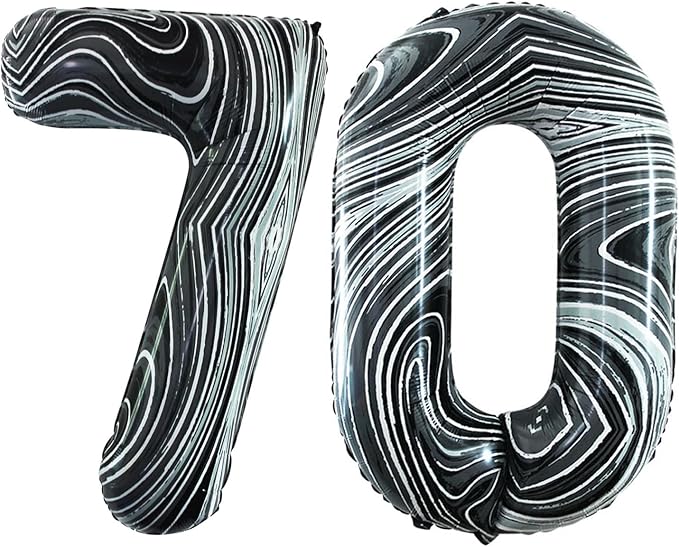 GOER Number 70 Balloons for 70th Birthday Party Decorations,42 Inch Jumbo Foil Helium Balloons for 70th Anniversary (Marble Black)