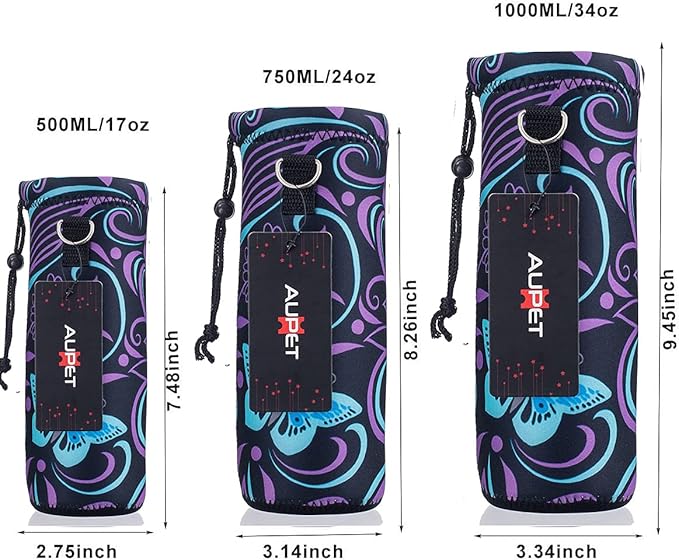 AUPET Water Bottle Bag Carrier,24oz/32oz Insulated Neoprene bottle Sling Holder Case Pouch Cover for 1000ML/750ML Bottles with Shoulder Strap for walking