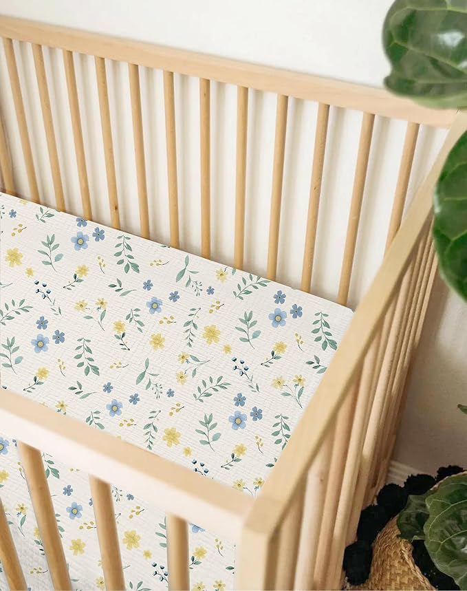 Bassinet Sheet for Baby Boy and Girl 2 Pack, Fitted Sheets for Rectangle, Oval, Hourglass Bassinet Mattress, Muslin Moses Basket Sheets with Neutral Style (Spring Garden & Sage)