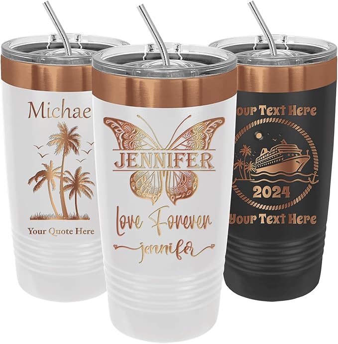 iProductsUS Personalized Gift For Women Mother's Day & Cruises - 20oz, Custom Tumbler w/Spill Proof Lid - Insulated Travel Coffee Mug - Stainless Steel Double Wall Coffee Tumbler, Cup (Rose Gold)