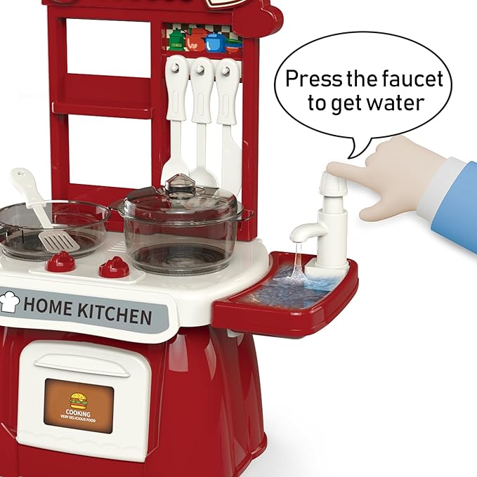 Kitchen Set for Toddler with Sound and Light,Pretend Cooking Food Set,Kids Kitchen Playset,Play Sink with Running Water and Electronic Induction Stove,Kitchen Accessories