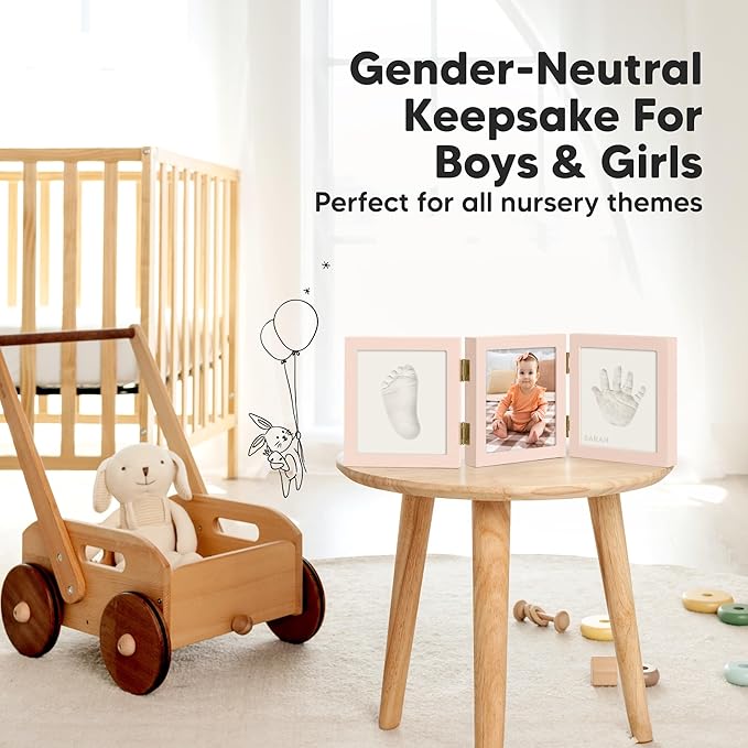 Baby Shower Gifts for Boys, Girls - Baby Hand and Footprint Kit, Newborn Handprint Kit, Keepsake Photo Frame, Nursery Picture Frame, Gender-Neutral Newborn Keepsake Gifts (Petal Pink)