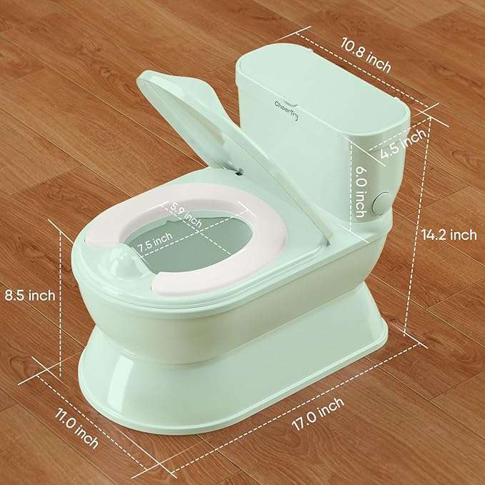 2-in-1 Toddler Potty Training Toilet - Larger Potty Chair & Detachable Training Seat for Boys & Girls Ages 1-3 with Flushing Sound, Wipes Storage, Toilet Paper Holder