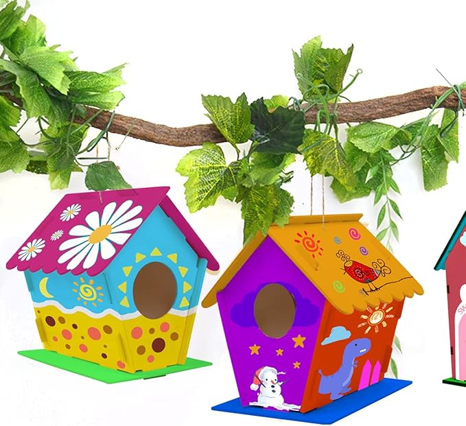 hapray 12 Pack Bird House Kit, DIY Birdhouse Kits, Wooden Crafts Arts for Children to Build and Paint (Includes Paints & Brushes) for Kids Girls Boys Toddlers Christmas Gift