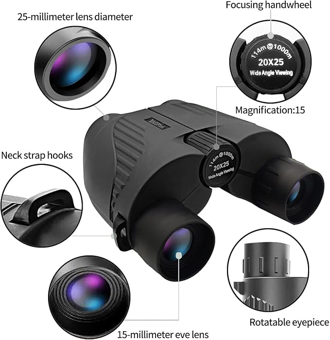 20x25 Compact Binoculars with Strap for Kids and Adults, Sharp Clear, Mini Low Weight Binoculars for Bird Watching,Hiking Outdoor, Cruise Ship,Concert