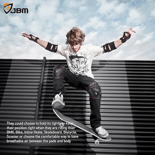 JBM Adult Youth Bike Knee Pads and Elbow Pads with Wrist Guards Protective Gear Set for Biking, Riding, Cycling and Multi Sports Scooter, Skateboard