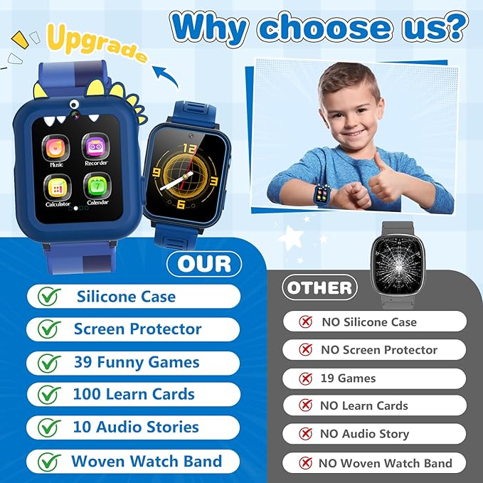Cosjoype Smart Watch for Kids Age 4-12, 39 Games Touchscreen Boys Watch with Camera Music Player Pedometer Flashlight, Kids Toys Christmas Birthday Gifts for Boys Girls Age 5 6 7 8