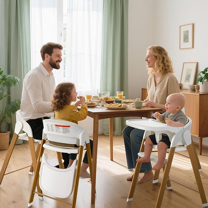 Convertible High Chairs for Babies & Toddlers. 5-in-1 Adjustable High Chair with Removable Tray, Easy to Clean, Portable (White Khaki)