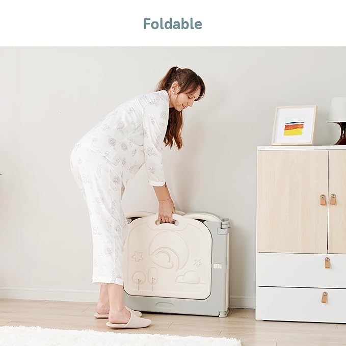 Fortella Cloud Castle Foldable Playpen, Baby Safety Play Yard with Whiteboard and Activity Wall, Indoors or Outdoors (Gray, 14 Panel)