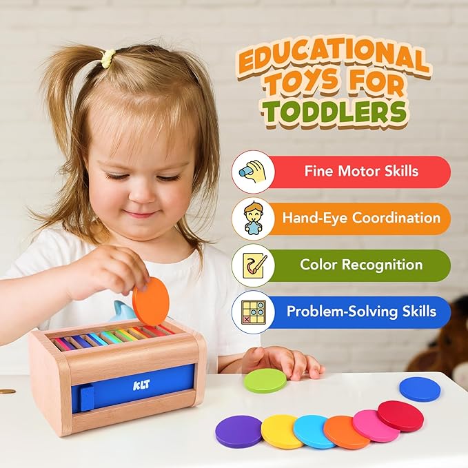 KLT Montessori Toys for 1-3 Year Old: Wooden Learning Color Sorting Toys for Toddlers 1 2 3 - Educational Toy for Fine Motor Skills - Preschool Sensory Activities Matching Game for Boys and Girls