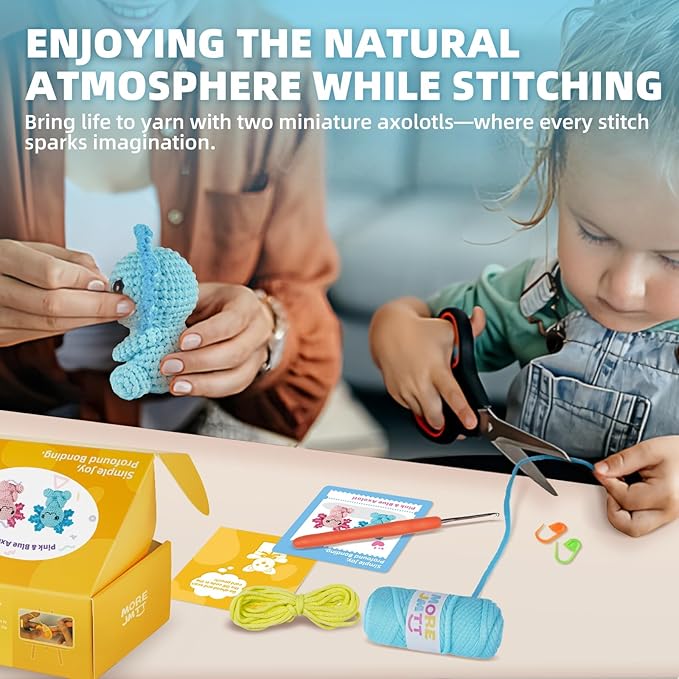 Crochet Kit for Beginners, Crochet Animal Kits,Crocheting Kit for Starters with Step-by-Step Video Tutorials, Beginner Crochet Kits for Adults (2Pack Axolotl)