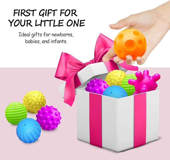 Baby Textured Multi Sensory Toys Massage Ball Gift Set BPA Free for Toddlers 1-3 Soft Balls Montessori Infant Baby Toys 6 to 12 Months 6 Pack