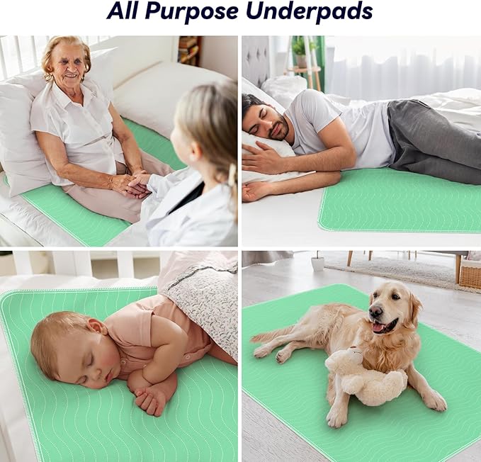 4 Pack 36” x 54” Extra Heavy Absorbency Washable Underpads, Waterproof Nursing Pads Incontinence Bed Pads, Reusable Washable Pee Pads for Dogs, Diaper Changing & Adults, Mattress Protector