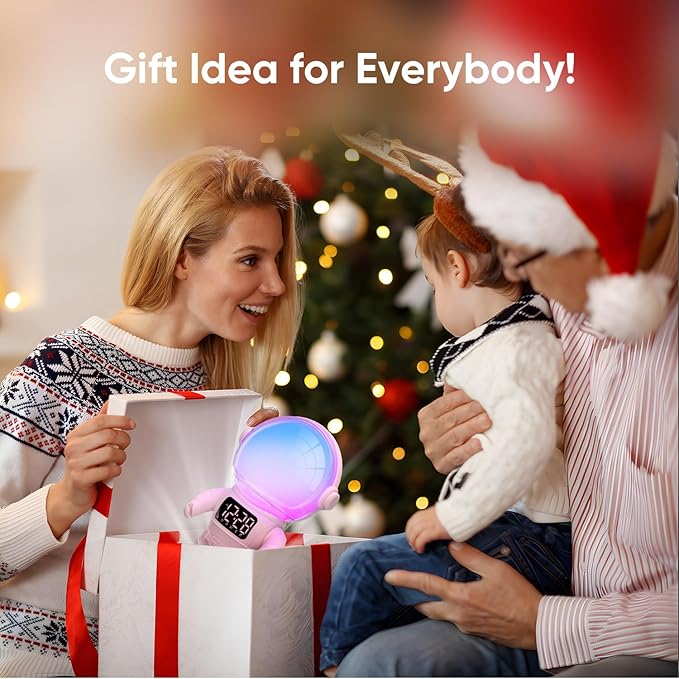 Astronaut Sunrise Alarm Clock for Kids, White Noise Sound Machine with 30 Soothing Sounds, 22 Dimmable Nightlights, Bluetooth Speaker, Dual Digital Alarm Clocks, Wake Up Light for Bedroom, Adults