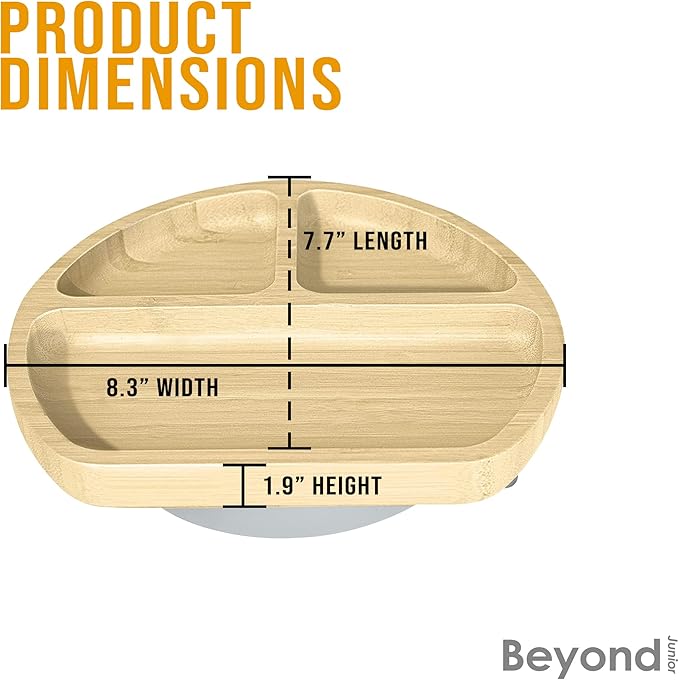 Abiie Octopod Bamboo Dish - Kids Plates for 4 months and up, 3-Compartment Baby Plates with Suction, Triangle Bamboo Baby Plate, Mess-Free Toddler Suction Plates, Baby Feeding Supplies, 8.3x1.9x7.7 in