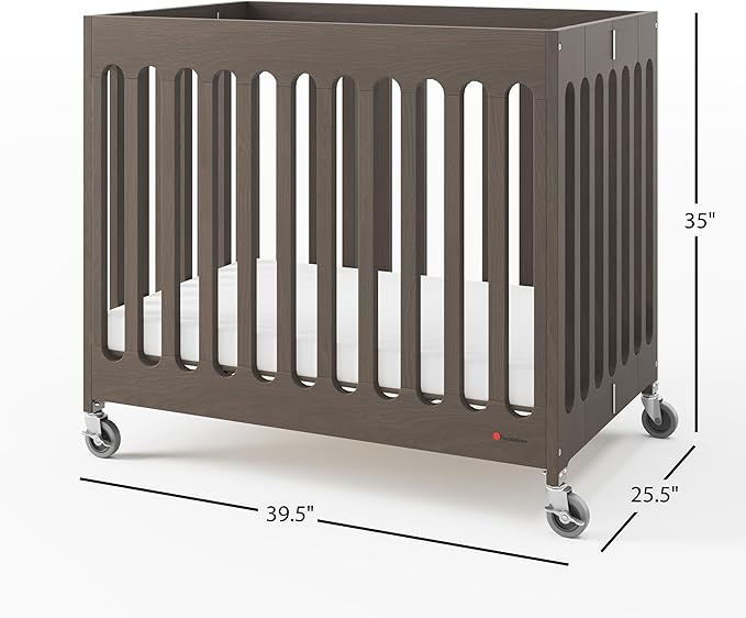 Foundations Boutique Folding Hotel Crib and Sheet Bundle - Includes Wooden Mini Crib with 3" Foam Mattress (Gray) and 6-Pack White Fitted Compact Sheets