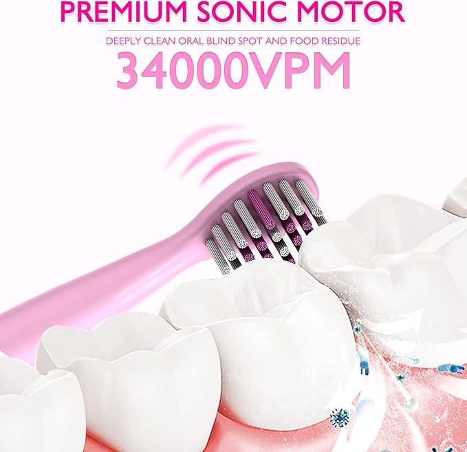 Kids Sonic Electric Toothbrush, Rechargeable Smart Toothbrush for Children, Toothbrush for Toddlers Boys Girls Age 3-12 with 30s Reminder, 2 Mins Timer, 6 Modes, 6 Brush Heads