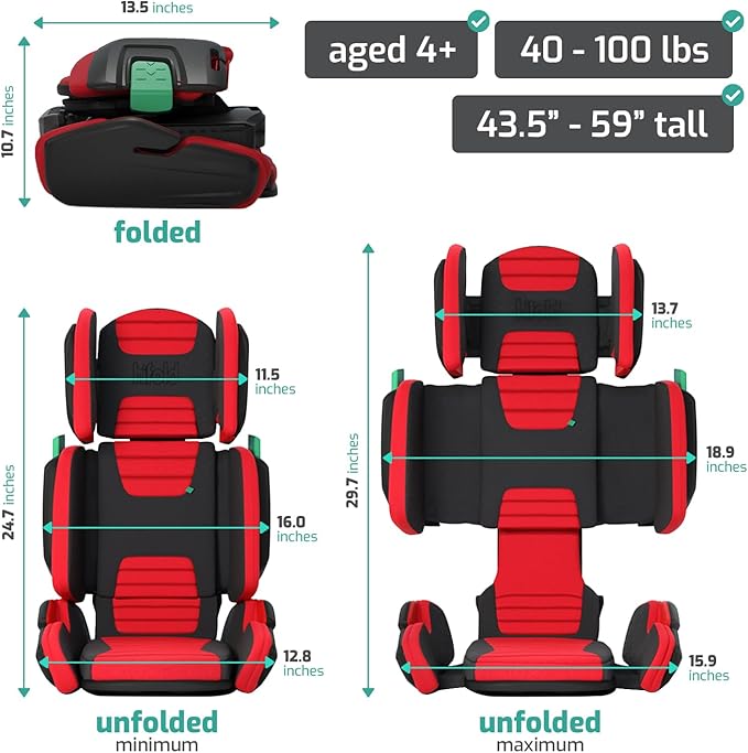 Mifold Hifold Adjustable Kids High Back Booster Car Seat with Strap – Racing Red