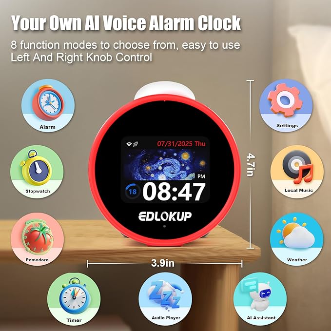 Kids Alarm Clock, Ok to Wake Clock for Kids, Sleep Trainer Clock for Toddler, Adorable Digital Alarm Clock, AI Voice Clock with Chat and 12 White Noise Sound Machine, Time Management Gift for Children