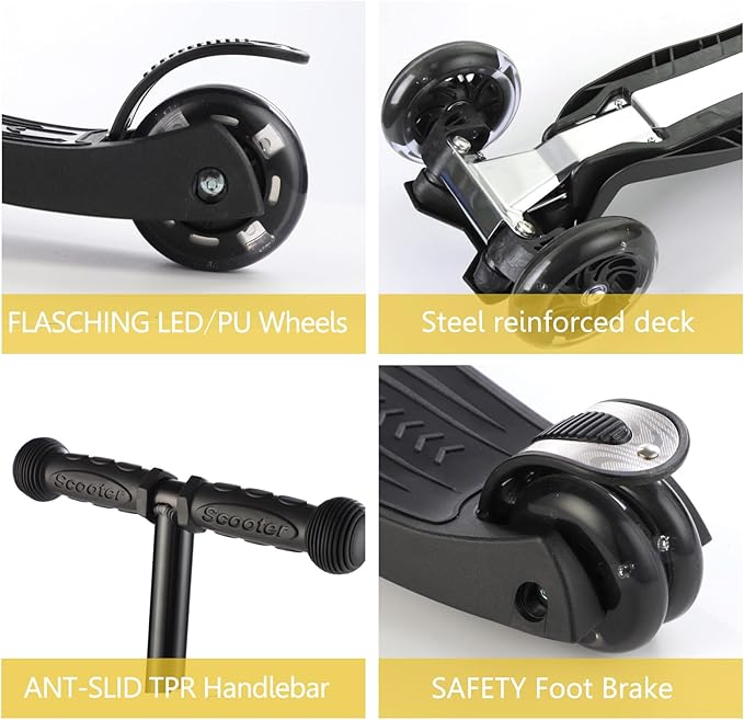 3 Wheel Scooter for Kids Ages 6-12,Kids Scooter with Light Up Wheels, Sturdy Deck Design, and 4 Height Adjustable Suitable for Kid Ages 3-12