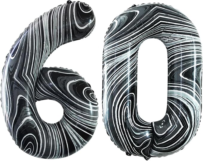 GOER Number 60 Balloons for 60th Birthday Party Decorations,42 Inch Jumbo Foil Helium Balloons for 60th Anniversary (Marble Black)