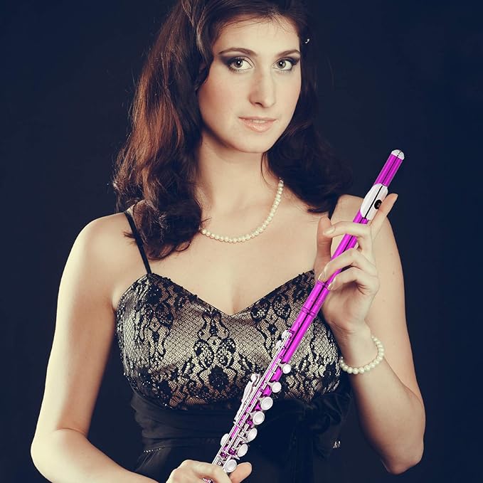 EASTROCK Closed Hole Flutes C 16 Key for Beginner, Kids, Student -Nickel Flute with Case Stand and Cleaning kit (Pink)