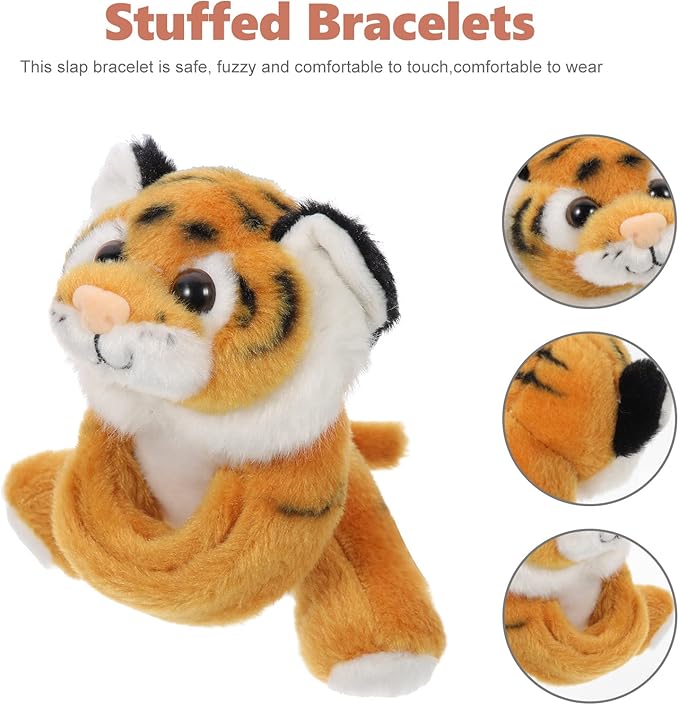 Kisangel 1pc Slap Bracelets Huggables Plush Animals Slap Band Wrist Huggers Animals for Kids Birthday Party Supply(Brown Tiger)