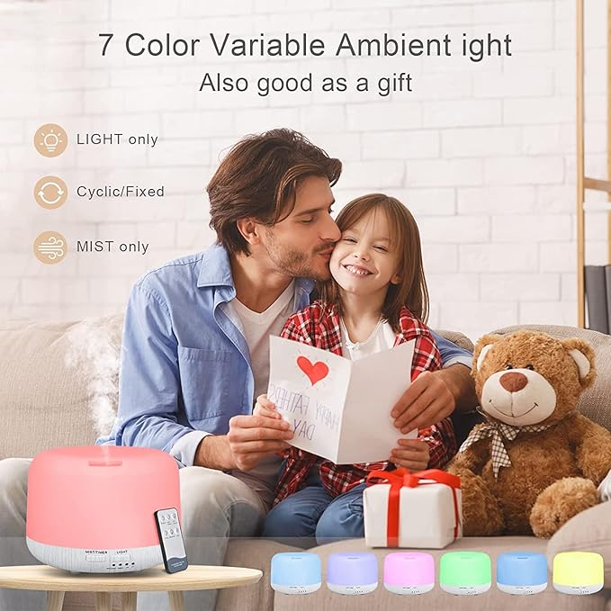 Aromatherapy Diffuser for Essential Oil, 300ml Cool Mist Humidifier with Remote Control, Aroma Diffusers for Home with Waterless Safety Switch & 14 LED Colors