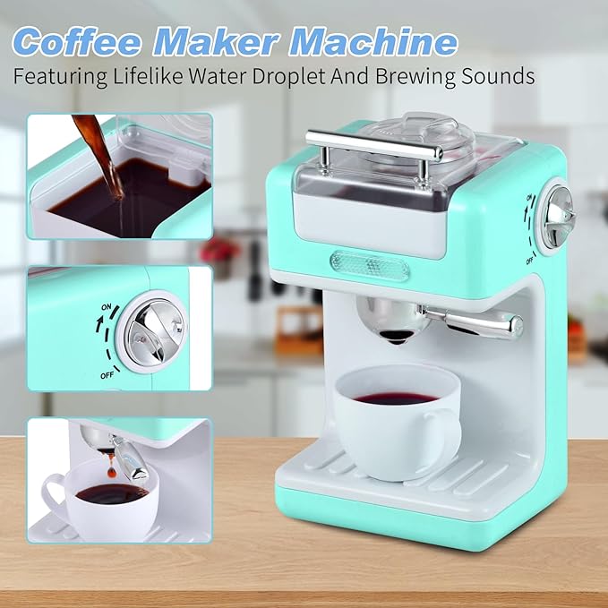 Kitchen Appliances Toys, Play Kitchen Accessories Set for Kids, Pretend Kitchen Toys with Coffee Maker, Mixer and Toaster, Play Kitchen Set for Kids (Green)